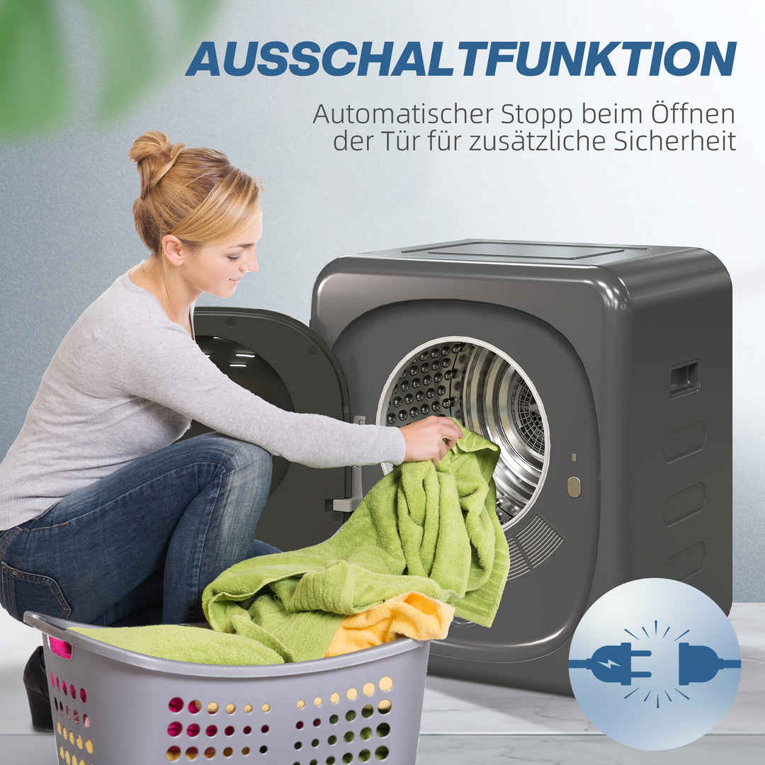 Tørretumbler med uv-desinfektion, kompakt design, 4 kg kapacitet, rustfrit stål, grå