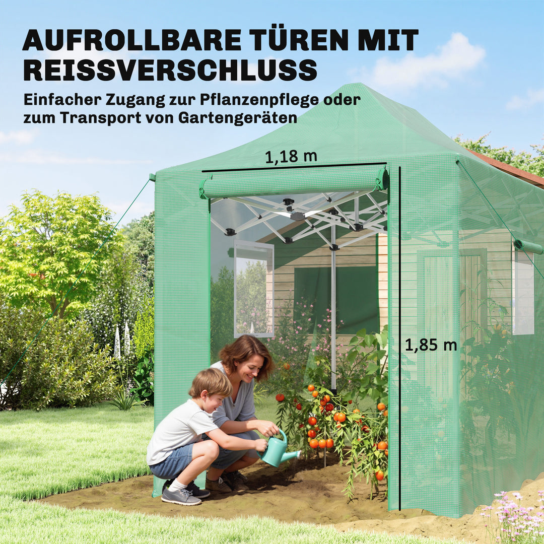 Pop-up drivhus ca. 200x300x270 cm, foldbart foliedrivhus med skråtag, lynlåsdøre og vinduer