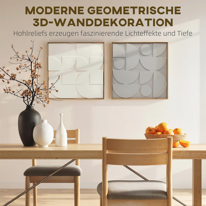 3D-vægdekoration, sæt med 2, geometrisk, moderne vægdekoration til stue, entré, 80 x 3,5 x 80 cm, hvid
