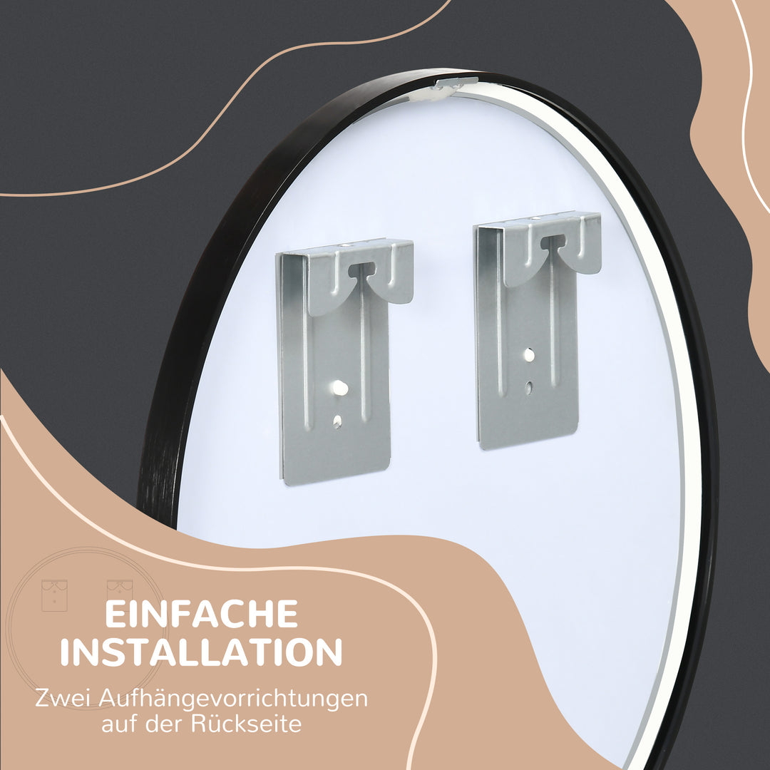 Kleankin rundt vægspejl til badeværelse, soveværelse, entré, metalramme, farve: sort, ø50