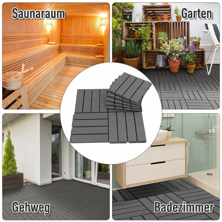 Terrassefliser 30 x 30 cm, 9 stk., 0,81 m², klikfliser, balkonfliser med kliksystem, dræningsfunktion, gulvflise til terrasse/altan, mørkegrå