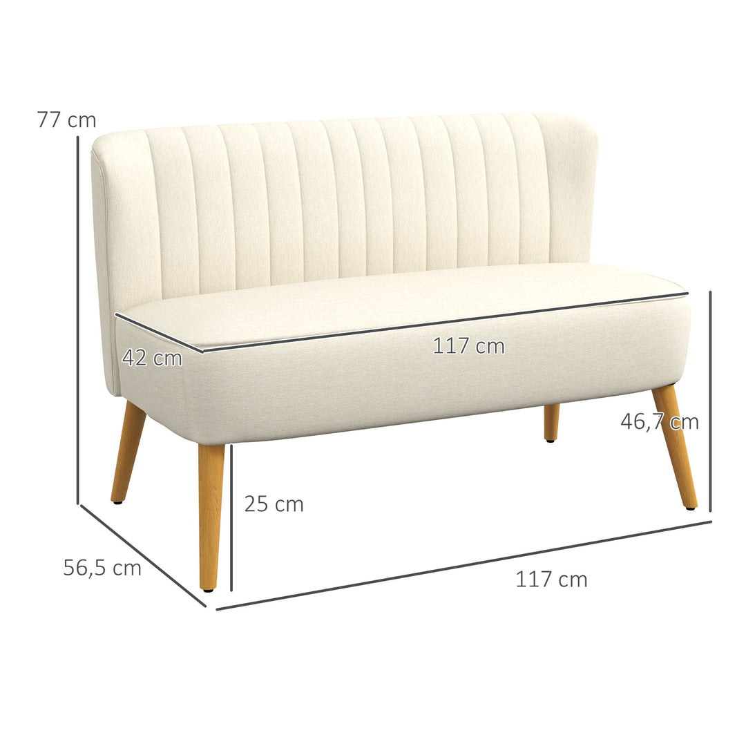 2-Personers sofa, blød polstring, letplejeligt betræk, op til 150 kg, 117 x 56,5 x 77 cm, cremehvid