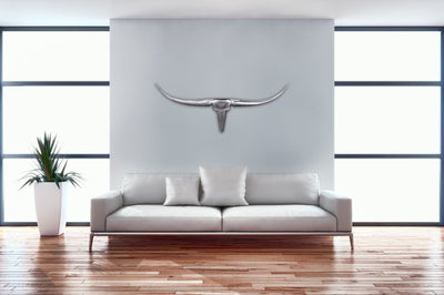 Dekorative tyrehorn / gevir til væggen, 100 cm, aluminium, sølvfarvet