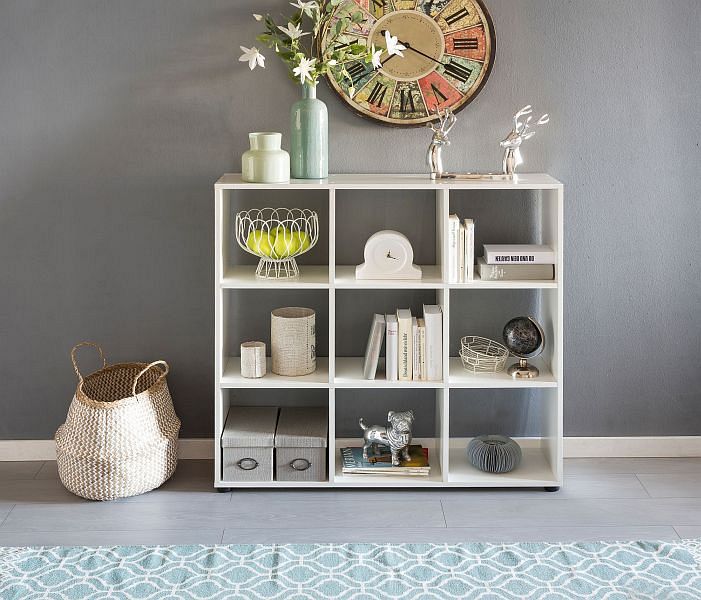 Reol med 9 rum, 108 x 104 x 29 cm, hvid