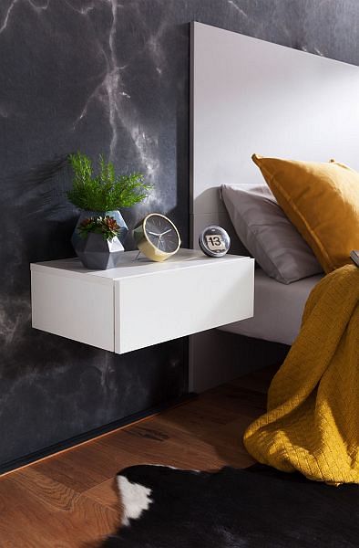 Sengebord til vægmontering, 46x15x30cm, hvid