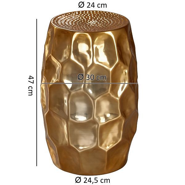 Sidebord i guldfarvet aluminium, 30x47x30cm