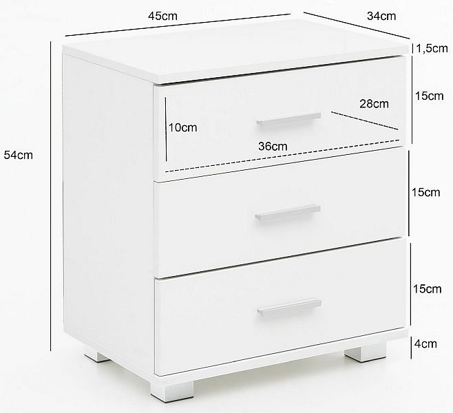 Rummelig natbord / sengebord i hvid højglans, 45x54x34cm