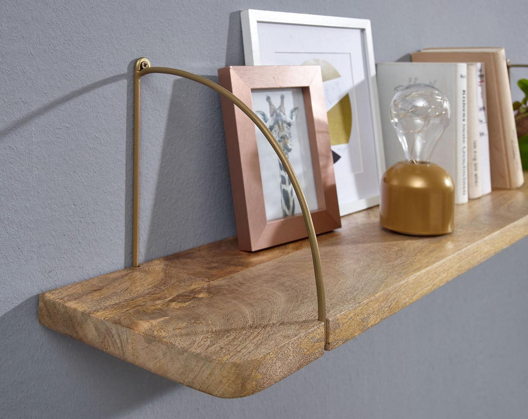 Væghylde, 120x25x22 cm, massivt træ og metal, naturfarvet