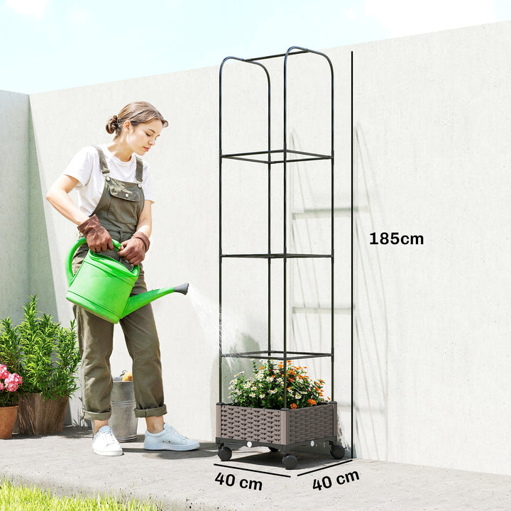 Højbed med espalier, mobil blomsterkasse med hjul, drænhul, plantekasse 40 x 40 x 185 cm