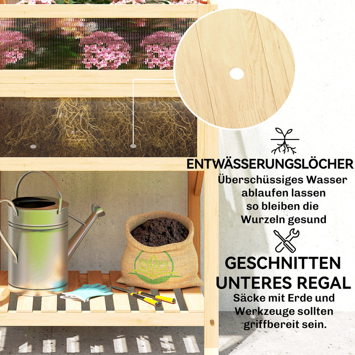Højbed med kold ramme af træ, plantekasse med drivhus, foldbar, sidebord, opbevaringsrum, naturtræ