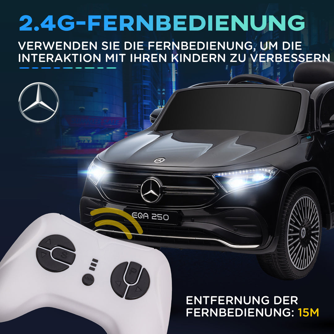 Elektrisk børnebil, mercedes-benz eqa med licens, 3-8 km/t, musik, forlygter, horn, fjernbetjening, sort
