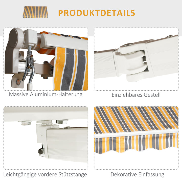 Markise med håndsving, solbeskyttelse, aluminium, gul og grå, 295 x 245 cm