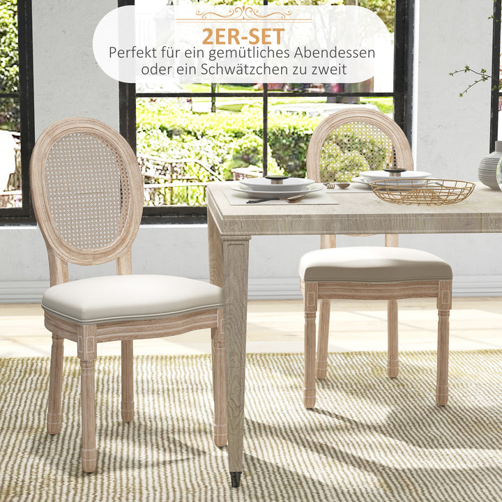 Sæt med 2 spisestue-/køkkenstole, vintage design, fletlook, natur + creme