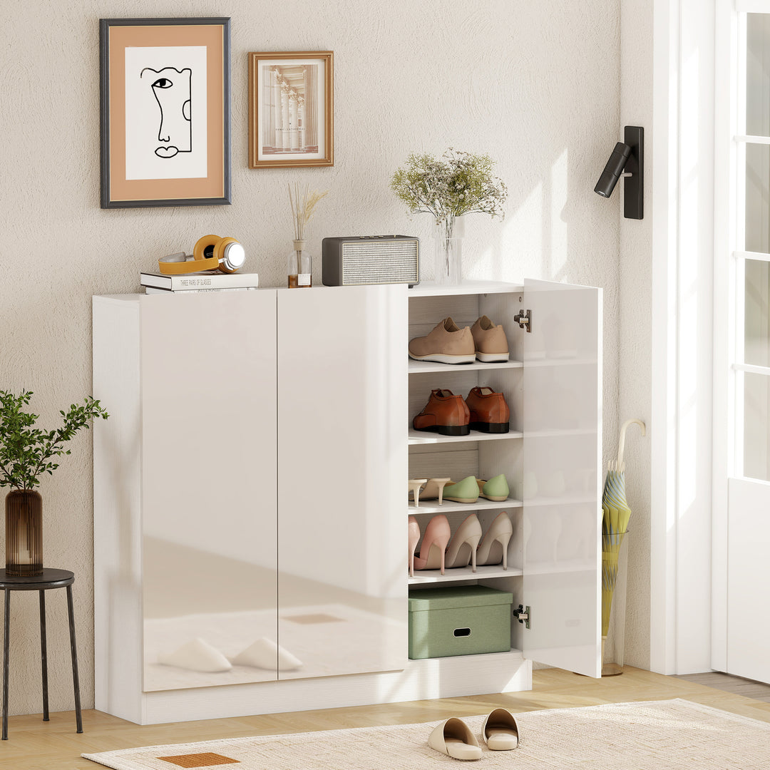 Skoskab med 10 hylder til 25-30 par sko, ventilationshuller, soft-close døre, træ, hvid