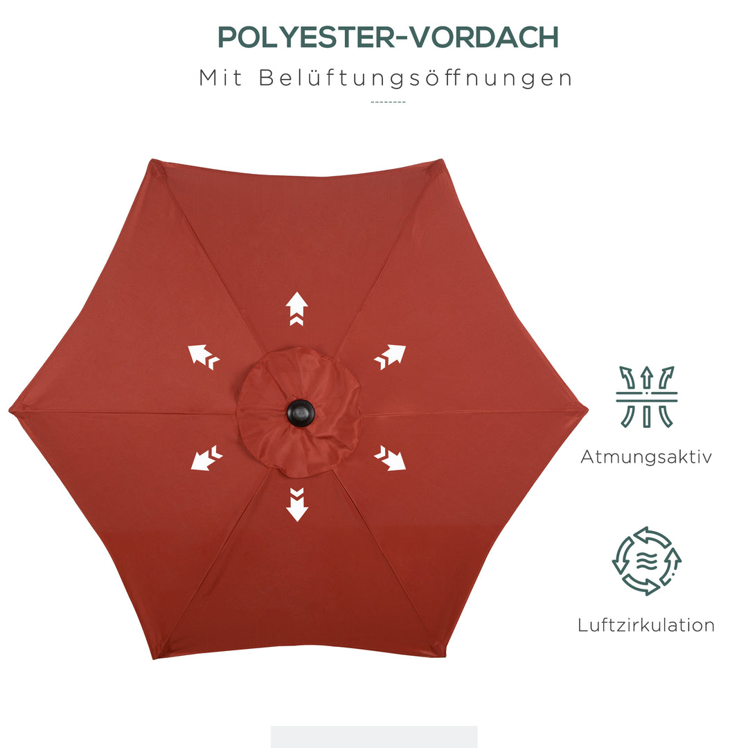Parasol Ø196 cm, sekskantet balkonparasol til strand, balkon, have, vinrød