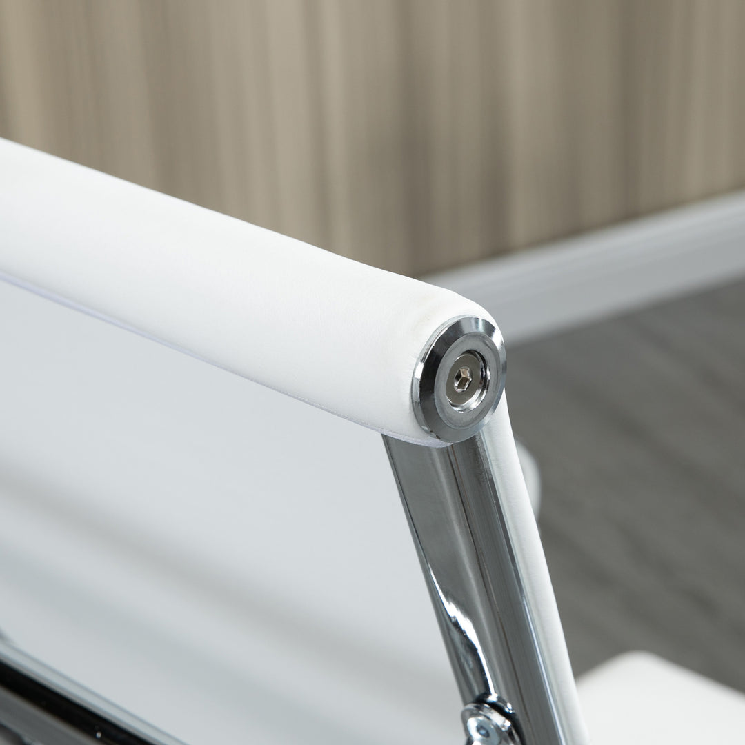 Kontorstol ergonomisk skrivebordsstol med vippefunktion chefstol højdejusterbar drejestol polstret kunstlæder skum hvid 54 x 62 x 104-114 cm