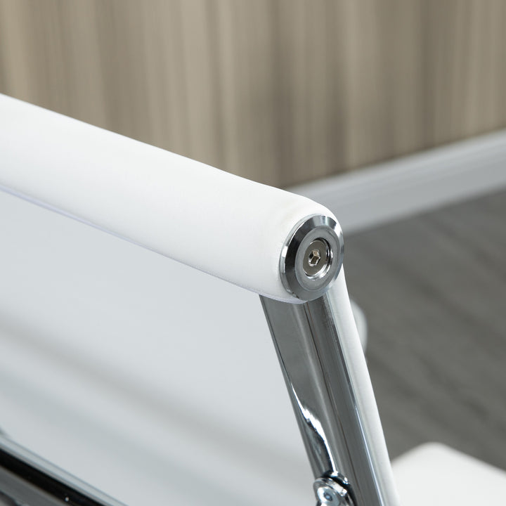 Kontorstol ergonomisk skrivebordsstol med vippefunktion chefstol højdejusterbar drejestol polstret kunstlæder skum hvid 54 x 62 x 104-114 cm