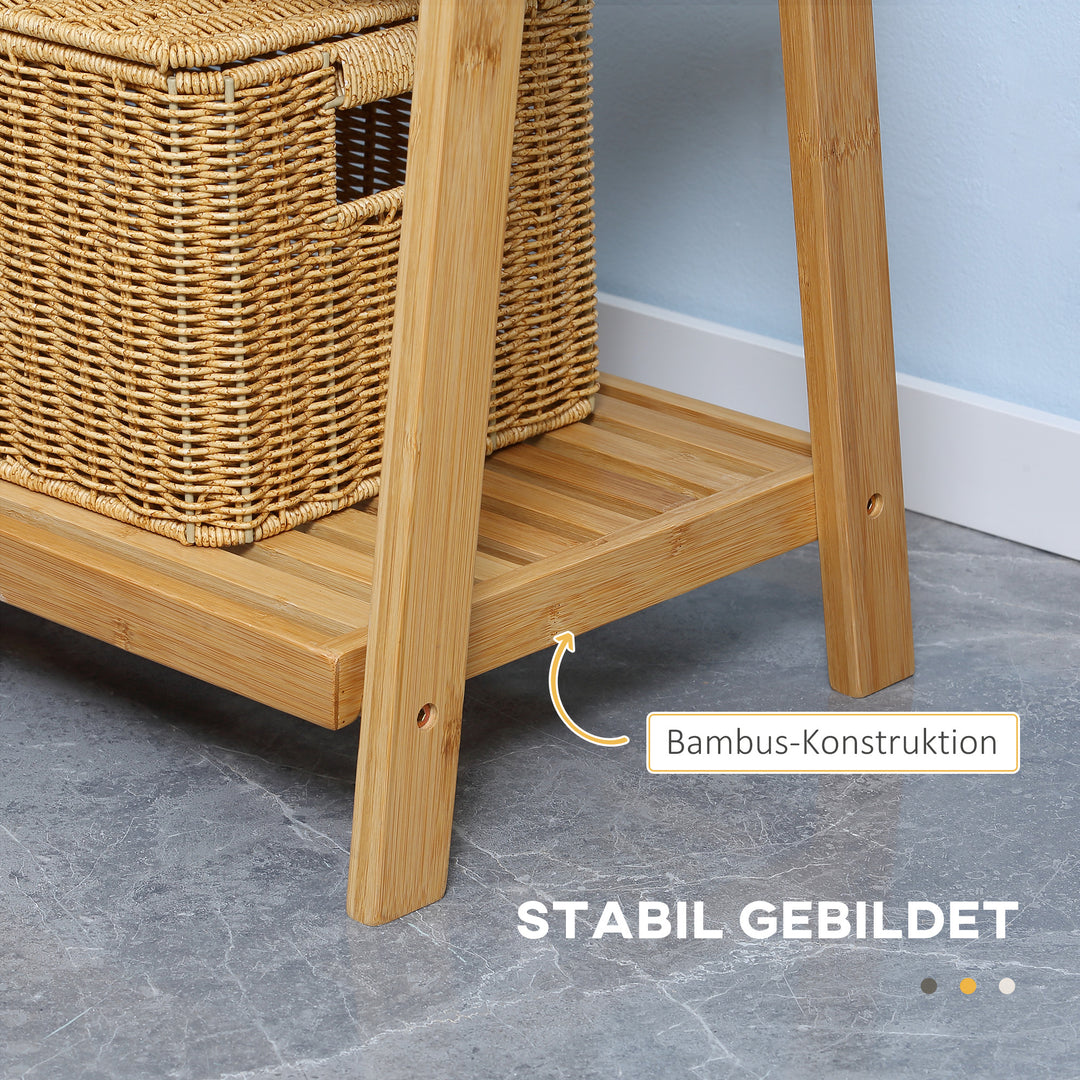 Bambus håndklædestige med hylder, 3 hylder, 3 håndklædestativer, foldbar, 53 cm x 30,5 cm x 152 cm, naturlig