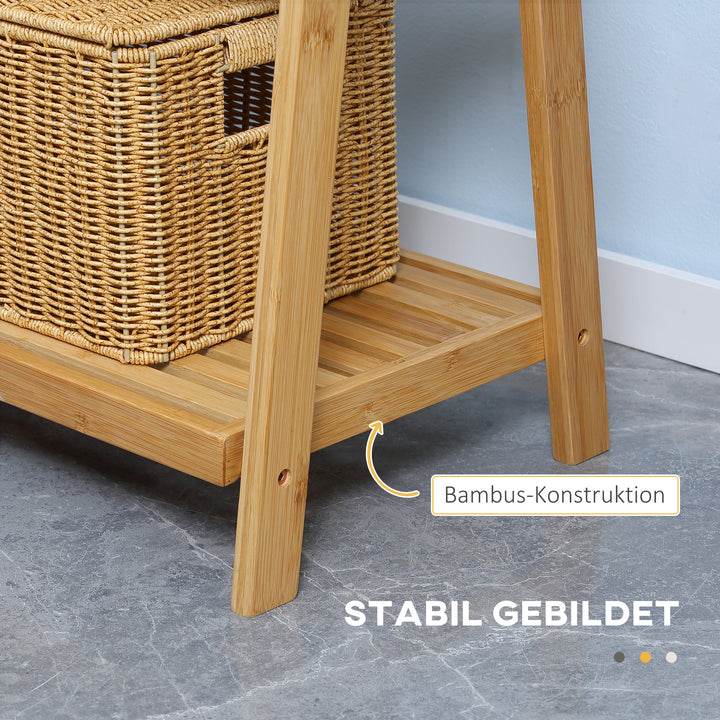 Bambus håndklædestige med hylder, 3 hylder, 3 håndklædestativer, foldbar, 53 cm x 30,5 cm x 152 cm, naturlig