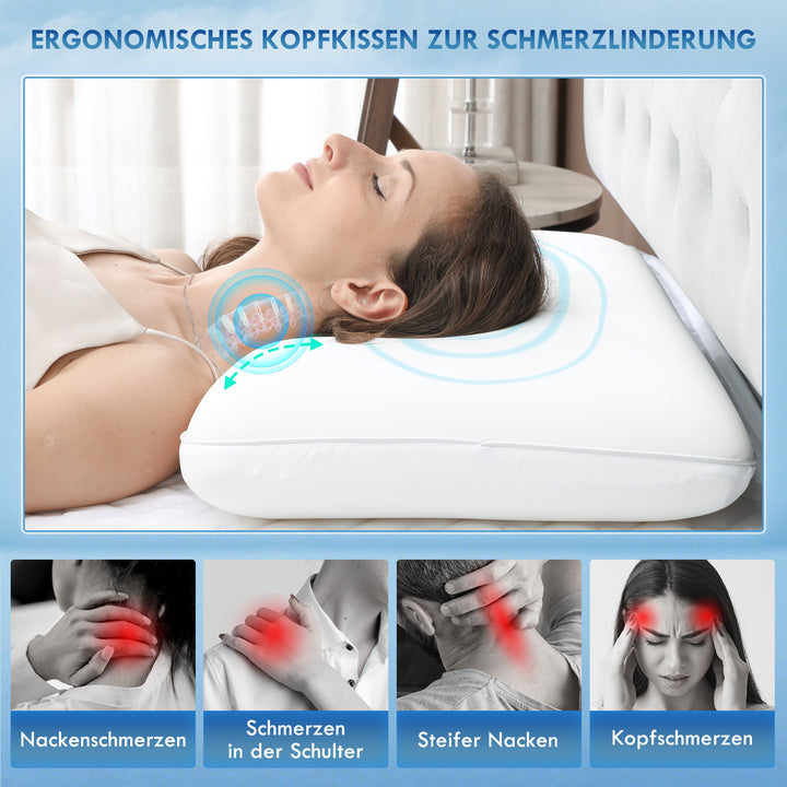 Memory foam pude, nakkestøttepude med aftageligt betræk, ergonomisk 60 x 40 cm, cremehvid
