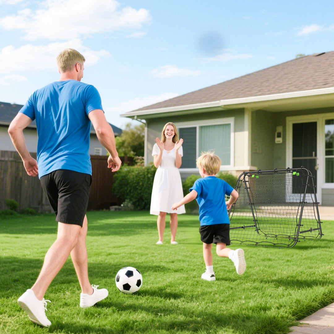 Fodboldmål, justerbart, foldbart, metalramme, 100 x 95 cm, sort