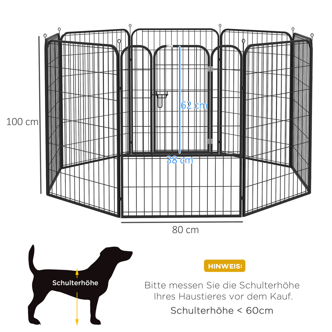 Hvalpegård, sæt med 8 dele, 100 cm høj, hvalpegård med aflåselig dør, 8 stålnetpaneler, hundegård, udendørs indhegning til store hunde, til indendørs og udendørs brug, grå