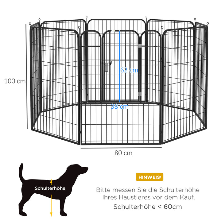 Hvalpegård, sæt med 8 dele, 100 cm høj, hvalpegård med aflåselig dør, 8 stålnetpaneler, hundegård, udendørs indhegning til store hunde, til indendørs og udendørs brug, grå
