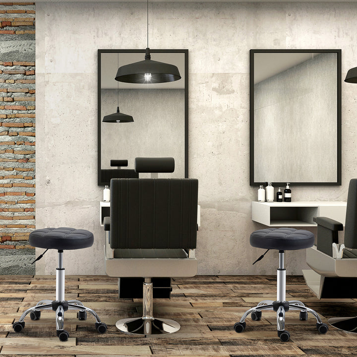 Sæt med 2 rullestole, højdejusterbare, drejestole 48-63 cm, arbejdsstol 360° drejelig, kontorstol til kontor, salon, massage, spa, sort