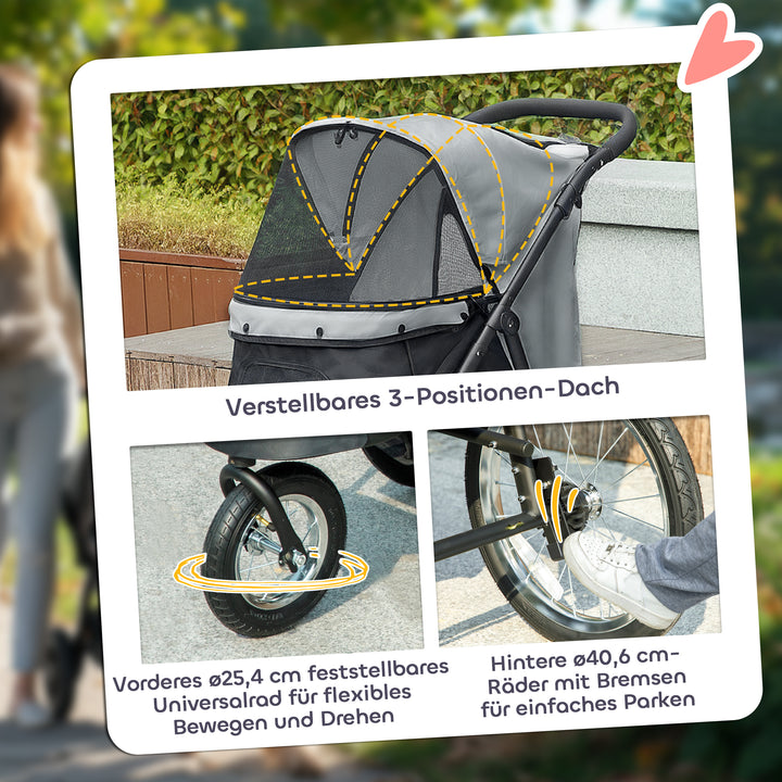 Hundevogn, kæledyrsklapvogn til små hunde og katte, med opbevaringskurv, foldbart design med ét klik, grå