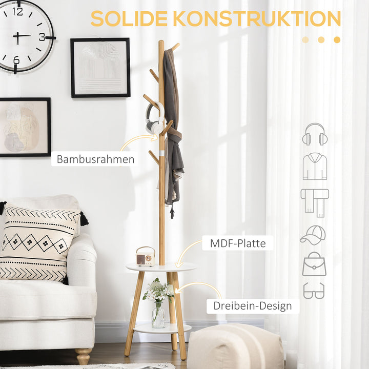 Knagerække med sidebord i skandinavisk design, 5 knagerækker, 39,5 cm x 39,5 cm x 171 cm, natur + hvid