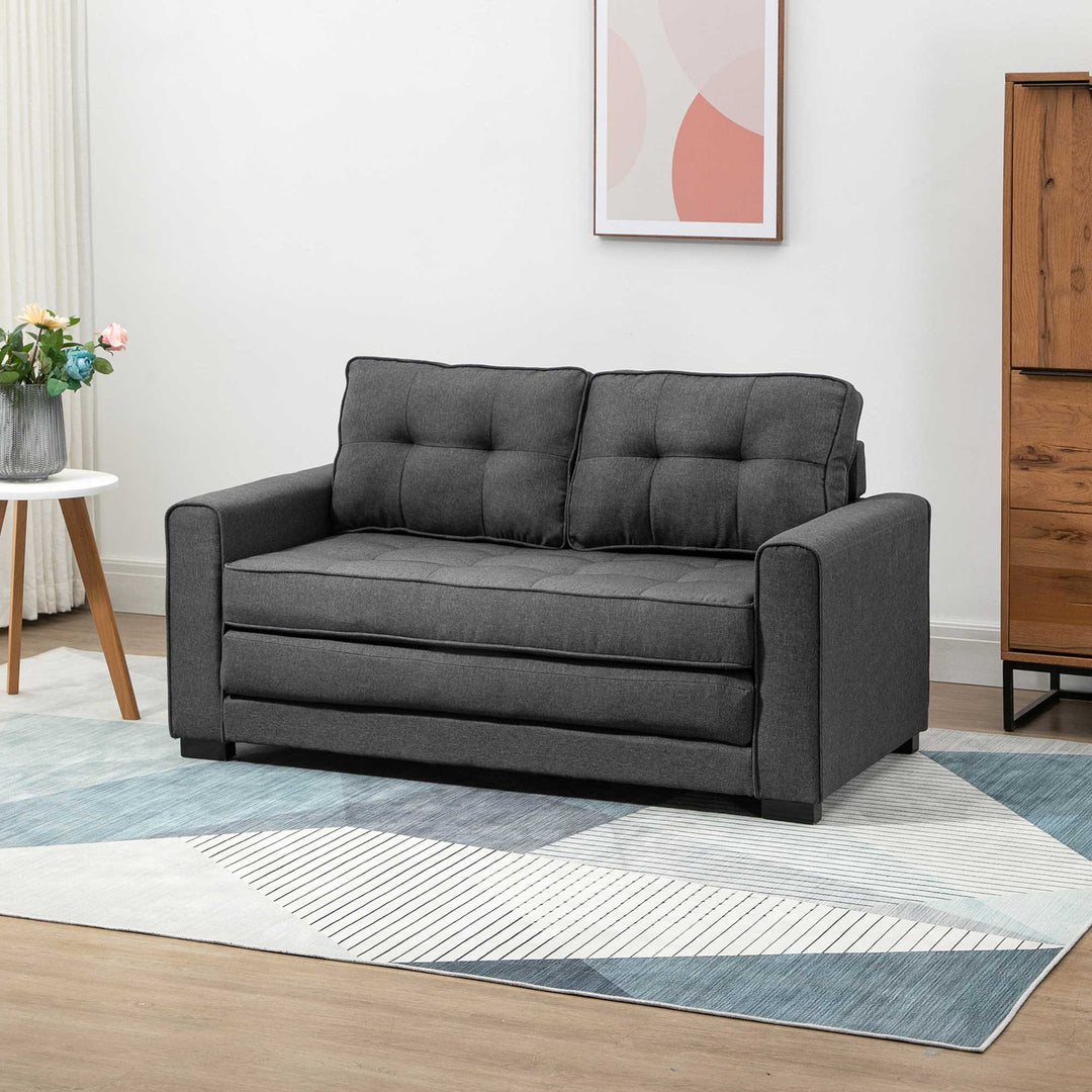 Sovesofa klapsofa 2-personers stof sovesofa med sovefunktion sofasæt linen touch gummitræ grå 147,5 x 75 x 85 cm