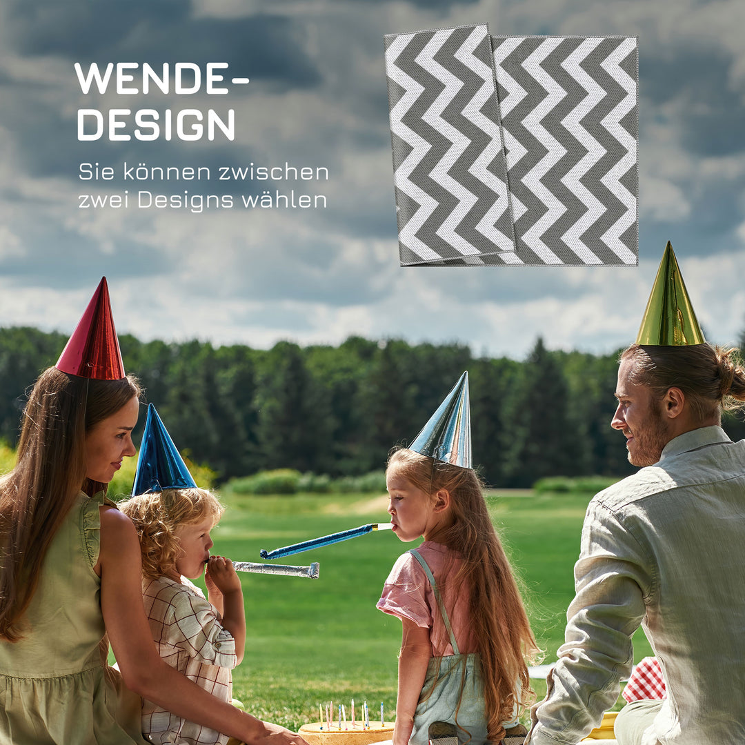 Udendørstæppe, vandtæt, dobbeltsidet design, syntetisk fiber af høj kvalitet, lysegrå+hvid, 121 x 182 cm