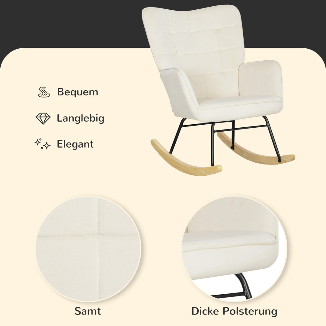 Gyngestol, tyk polstring, bred ryglæn, bøgetræ/stålstel, op til 120 kg, beige