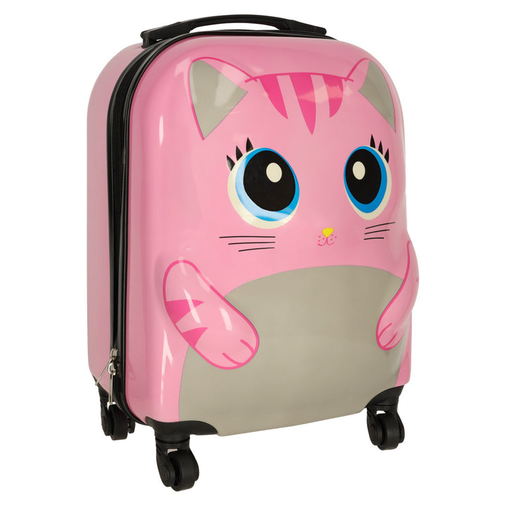 Børne kuffert på hjul, kat, pink
