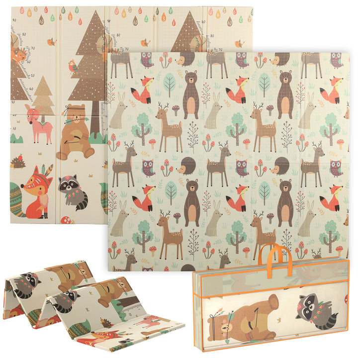 Babylegemåtte 196 x 176 x 1,5 cm foldbar dobbeltsidet kravlemåtte flerfarvet
