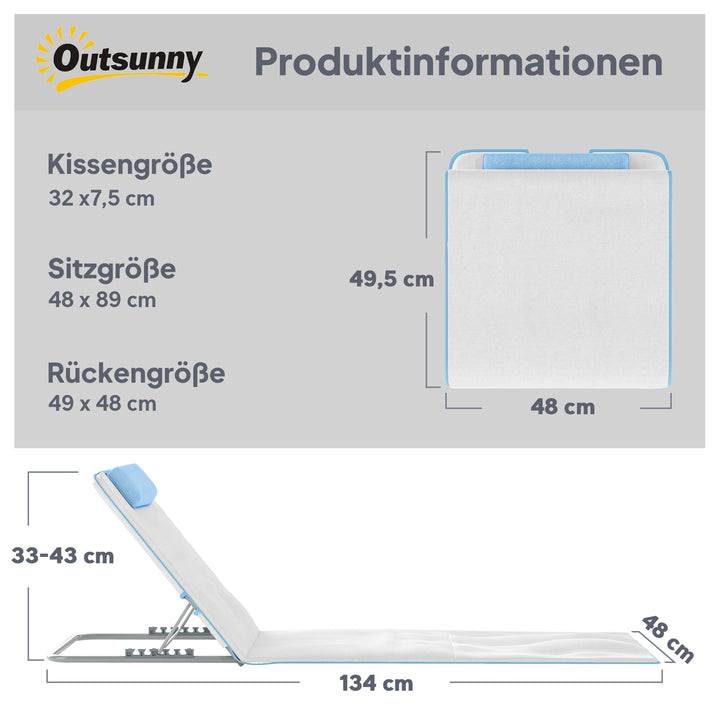 Strandstol, solseng, havestol, foldbar, justerbar ryglæn, sidelomme, 48 cm x 134 cm x 33-43 cm, beige
