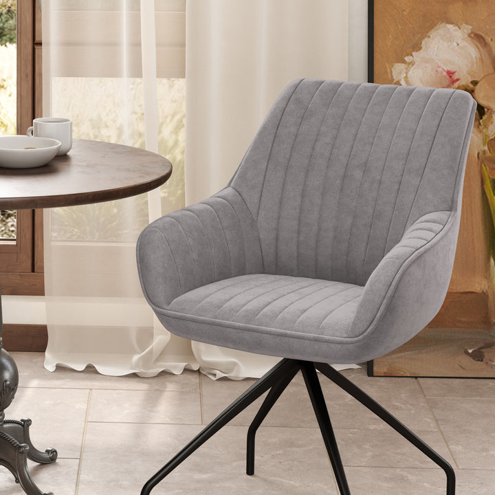 Drejestol, moderne accentstol med metalben til stue, soveværelse, kontor, grå