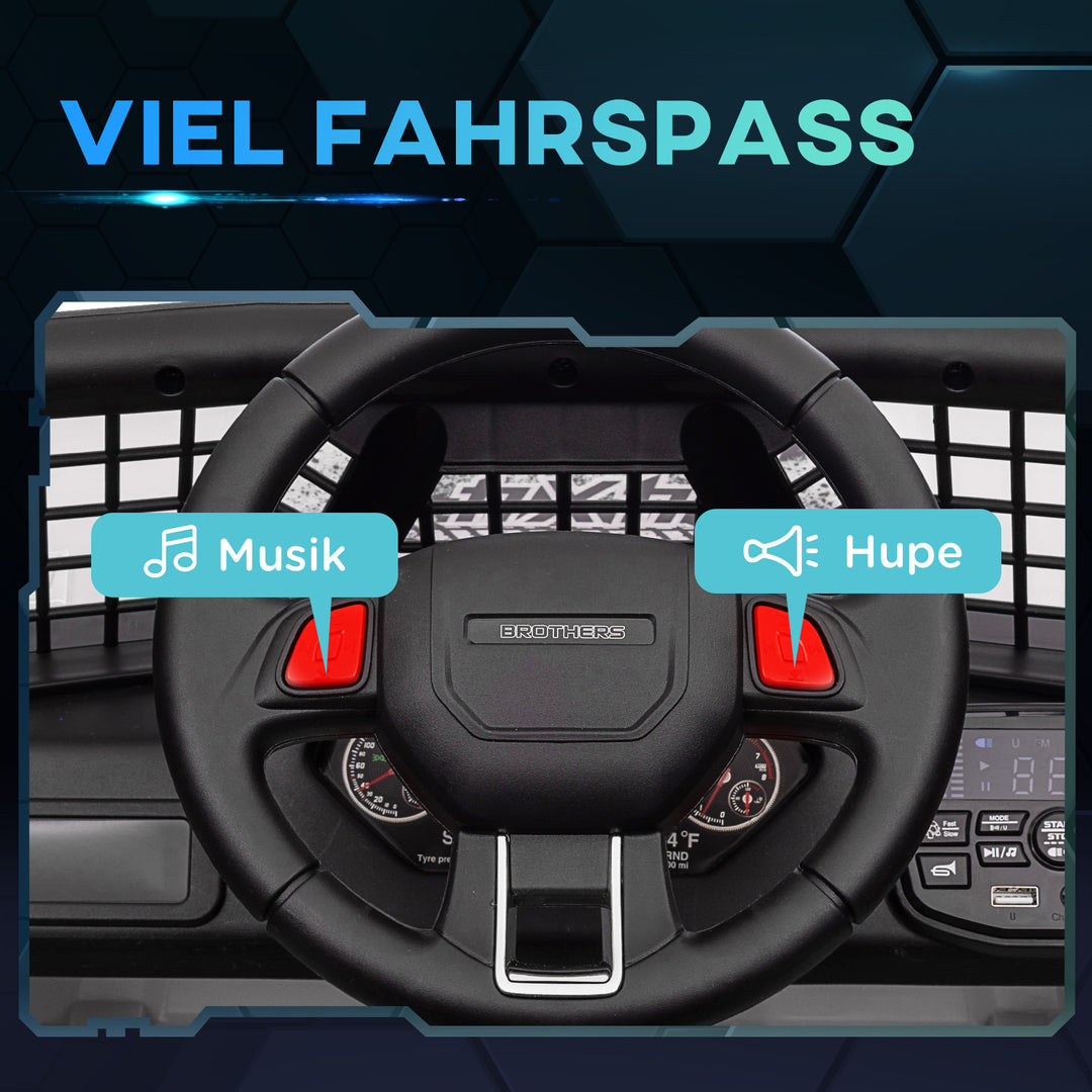 Elbil til børn med blød affjedring, fjernbetjening, led-lys, horn, 12v motorer, lavet af plast og metal, hvid