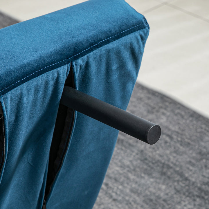 2-Personers sovesofa med fløjlsbetræk, sovefunktion, inklusive 2 puder, fløjlslook, natur + blå