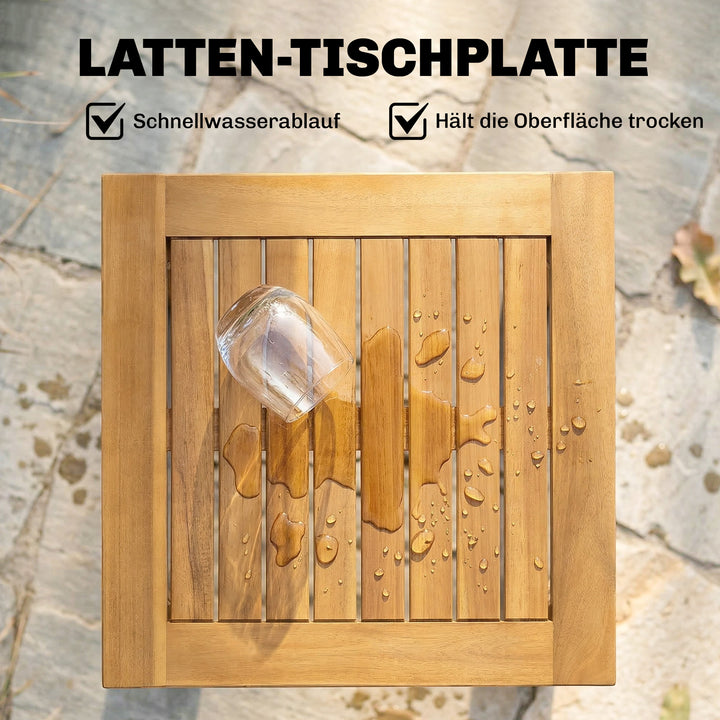 Sidebord 48 x 48 cm, vejrbestandigt havebord med lameldesign og justerbare fødder, firkantet