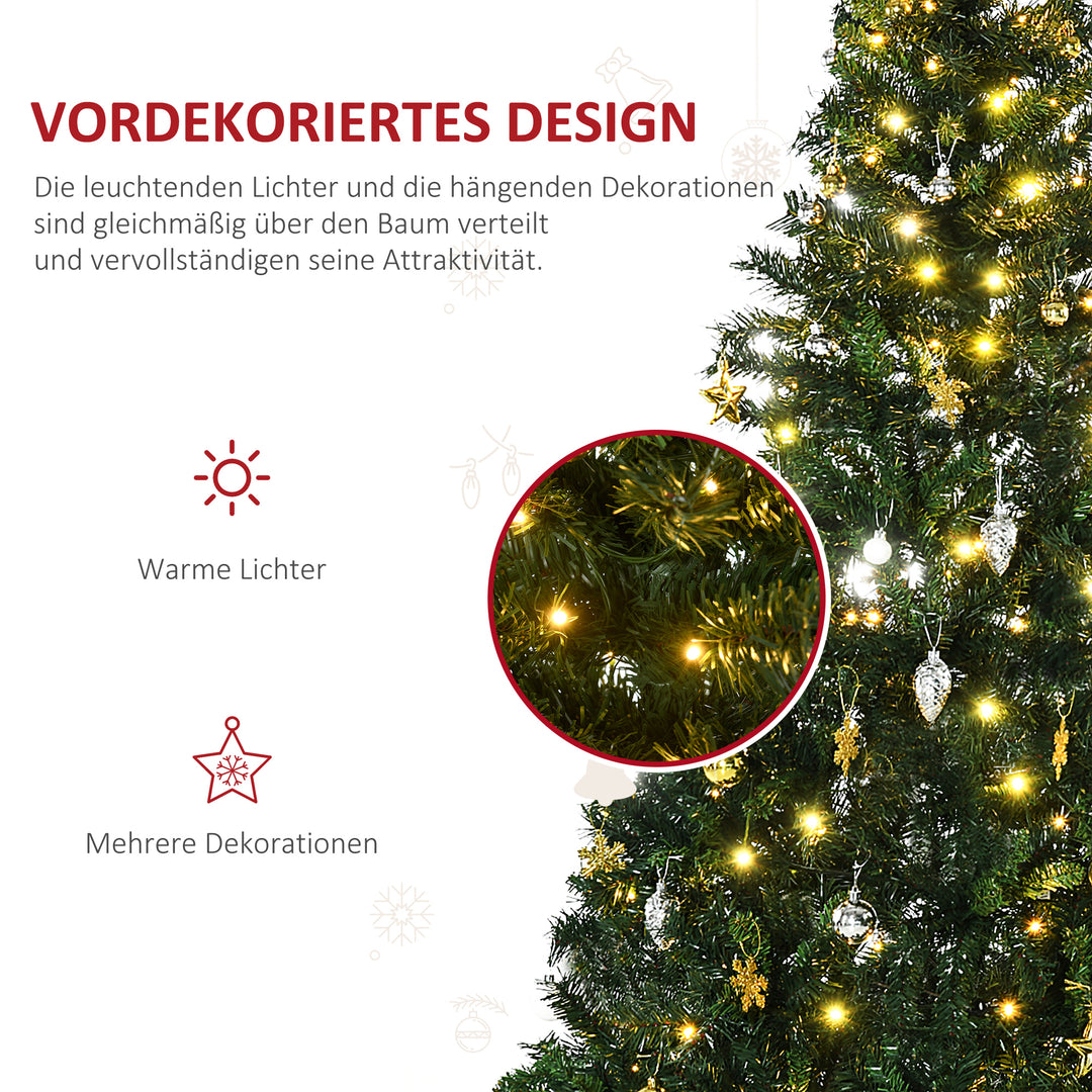 Kunstigt juletræ 180 cm, kunstigt grantræ med LED-belysning, kugler, juletræ med 745 spidser, juledekoration inklusive metalfod til indendørs brug