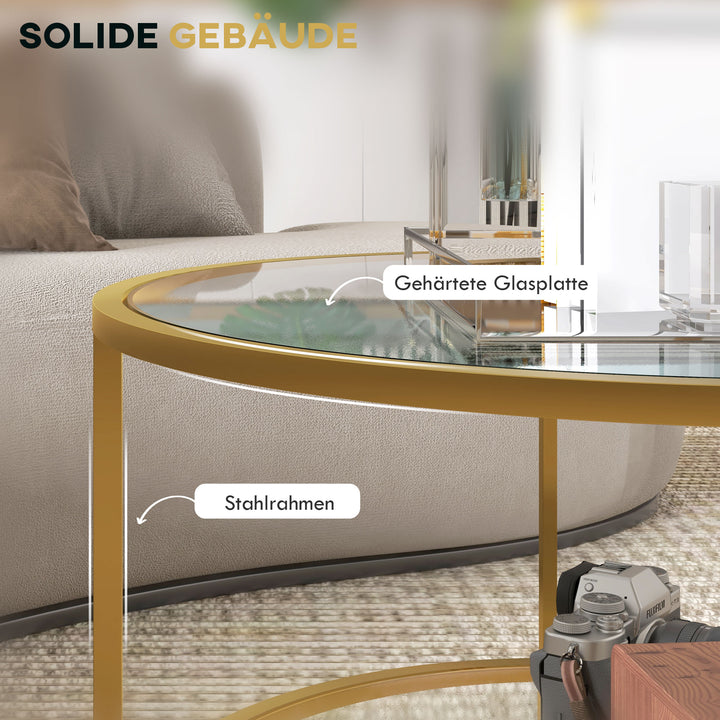 Sidebord, moderne design, 2 niveauer, 60x43h cm, guldfarvet