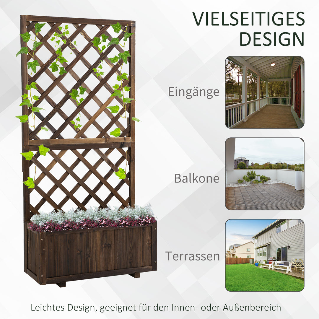 Højbed plantekasse med espalier, 72,5 x 31,5 x 149,5 cm til have balkon terrasse, brun