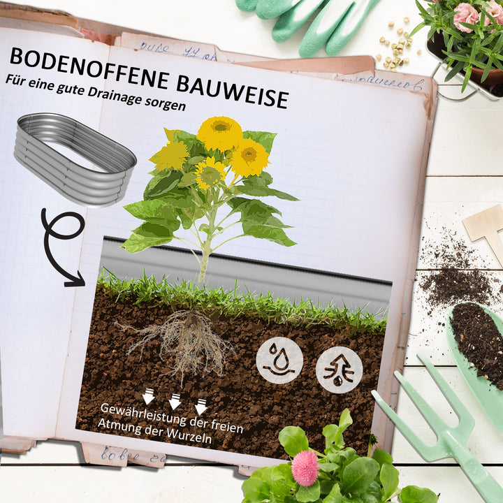 Højbed plantebed modulært højbed, vejrbestandigt, åbent gulv, 105 x 62 x 30 cm, sølv