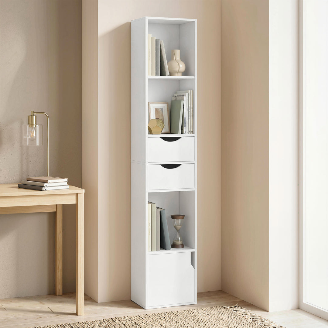 Bogreol med 2 skuffer, smal, til kontor, 30x24x158cm hvid