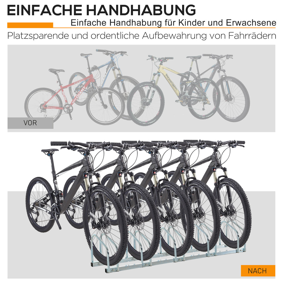 Cykelstativ til 5 cykler, vejrbestandig, væg- eller gulvmonteret, stål 145 x 33 x 27 cm