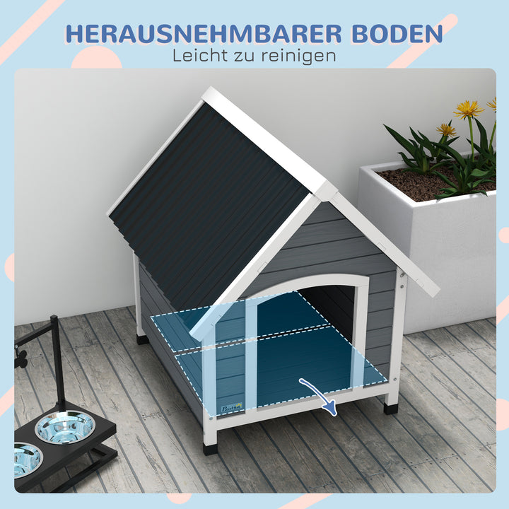 Hundehus, vejrbestandigt, aftageligt gulv, fyrretræ, 75x88x82 cm, grå/sort