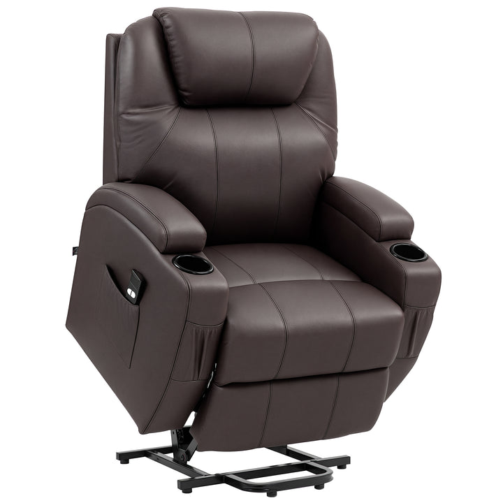 Hævestol, lænestol med stand-up-hjælp, inklusive fjernbetjening, kopholder, justerbar ryglæn, brun