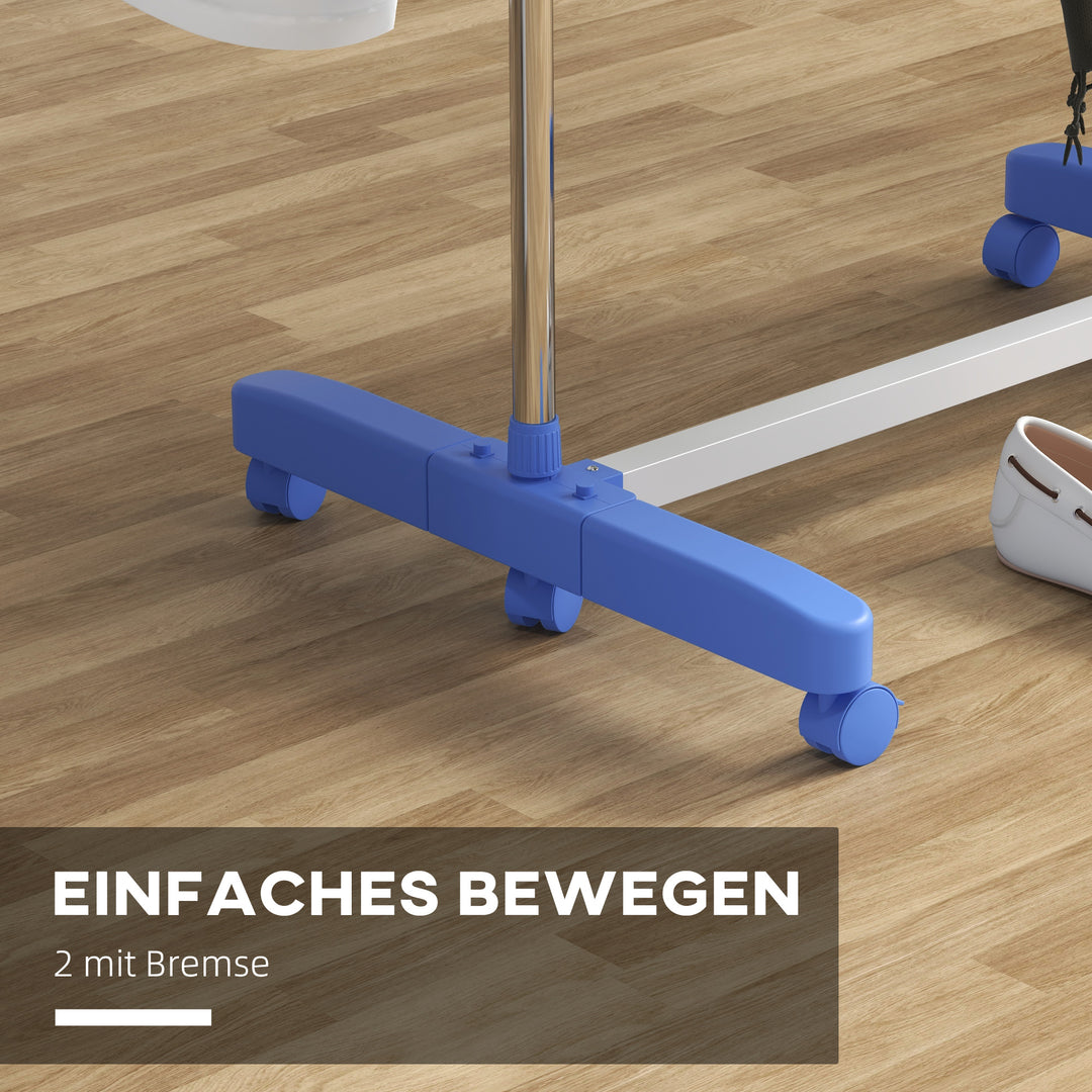 Tørrestativ. 4 niveauer, foldbar, et-klik-system, 142 cm x 55 cm x 152 cm, blå + sølv