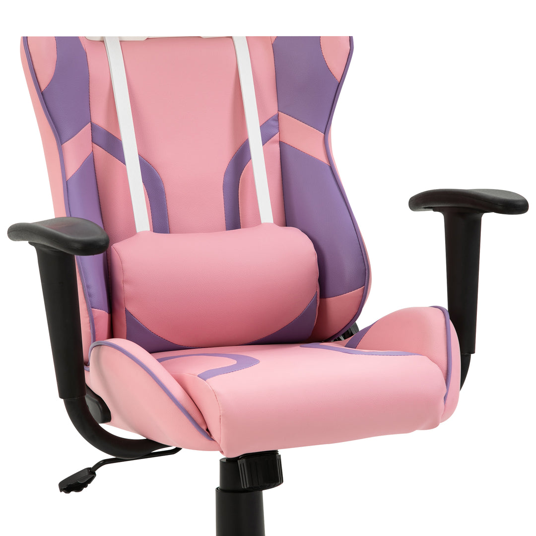 Ergonomisk gamingstol kontorstol drejestol justerbar massage lændepude højdejusterbar pink og lilla 69 x 56 x 125,5 cm